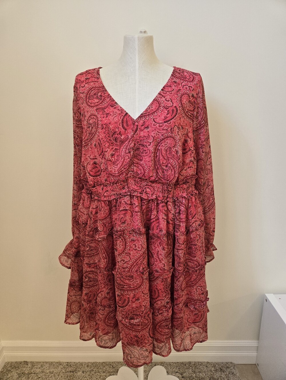 Torrid Pink Paisley Babydoll Mini Dress Size 1 Boho Sheer Sleeve Lined